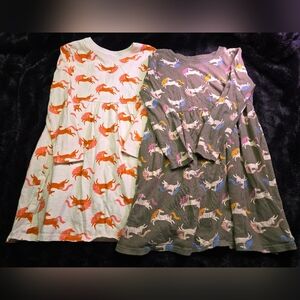 Old Navy 5T Cotton Long Sleeve Dresses - Olive Green & White with Unicorns